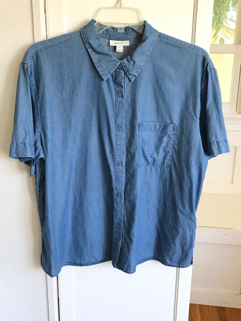 ON 34th Chambray Button Down Short Sleeve Blouse Blue Women’s Size XL